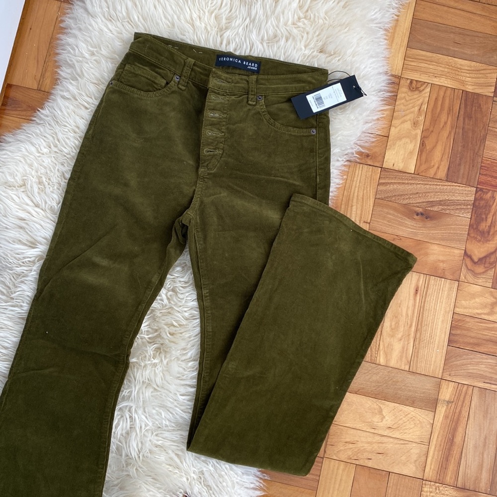 NWT Veronica Beard Green Flare Corduroy Pants